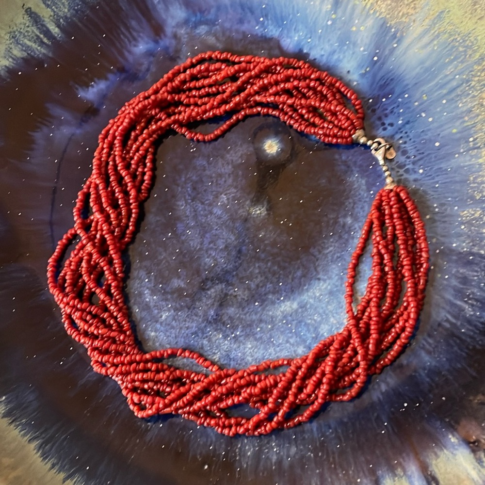 Vintage Silpada natural coral and 925 sterling silver 16” seed bead necklace